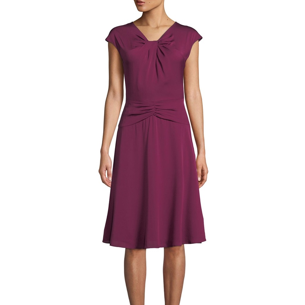 MILLY Tatiana Twist Front Cap-Sleeve A-Line Silk Dress Purple Plum Size 2